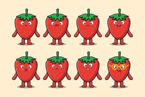 Set kawaii strawberry cartoon with expressions vector