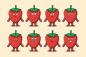 Set kawaii strawberry cartoon with expressions vector