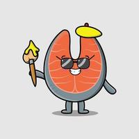 Cute cartoon Fresh salmon painter brush to draw vector