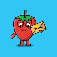 Cute cartoon strawberry holding envelope vector