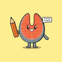 Fresh salmon cartoon clever student with pencil vector