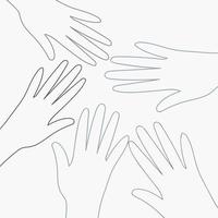 The outline of hands reaching out to each other. A united community of people. Cultural and ethnic diversity. Concept of friendship and peace between peoples. Vector design of postcard, banner