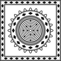 ornamento de mandala redondo con patrón de círculo y marco cuadrado sobre fondo blanco. arte, línea, silueta, estilo creativo y único. adecuado para símbolo, decoración, mosaico, impresión, papel pintado y textil vector