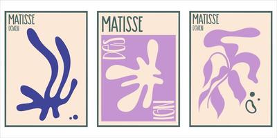 Aesthetic matisse poster set isolated with text. Modern minimal design collection. Abstract vector illustration. Vintage nature graphic. Abstract art background vector. Trendy floral design