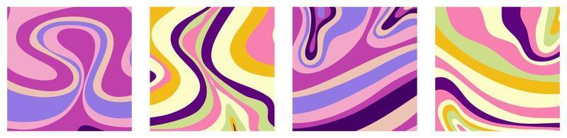 Trippy trendy background set Psychedelic design. y2k, 70s, hippie style. Abstract floral illustration. Vector illustration design. Psychedelic groovy wave.