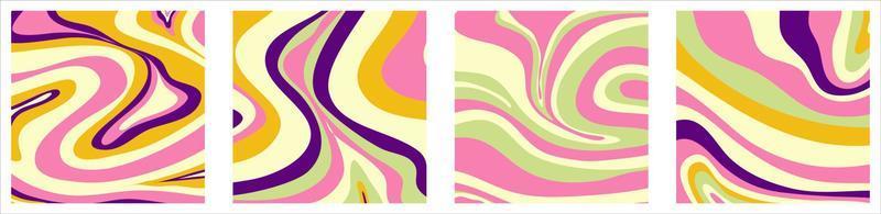 Trippy trendy background set Psychedelic design. y2k, 70s, hippie style. Abstract floral illustration. Vector illustration design. Psychedelic groovy wave.