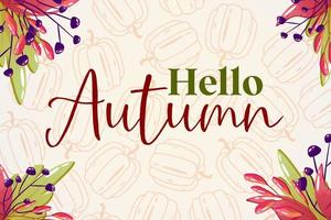 Hello autumn banner with fall leaf. Template design. Botanical autumn template. Abstract art. Banner design. Cartoon vector seasonal illustration.