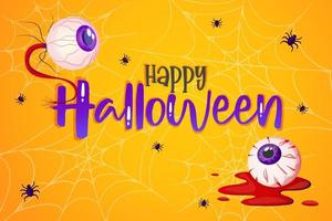Happy Halloween banner orange with cobwer, spider and eyeball. Cute background. Vector design. Modern concept design. Happy halloween. Web banner template