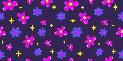 Flower power retro 1990s seamless pattern with daisy for wallpaper design. Psychedelic print. Flower power. Trendy pop art retro floral pattern. Bright seamless design vector