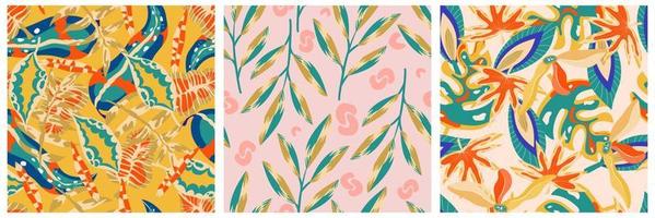 conjunto de patrones sin fisuras de la jungla boho estética para el diseño de impresión. fondo floral tropical de la colección botánica boho. patrón de selva floral exótico moderno. textura geométrica. diseño de impresión. vector