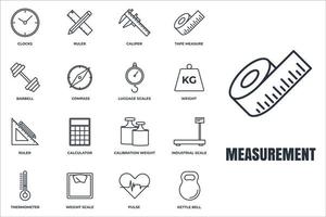 Set of Measuring icon logo vector illustration. measure, measurement pack symbol. kettle bell, ruler, weight scale and more template for graphic and web design collection