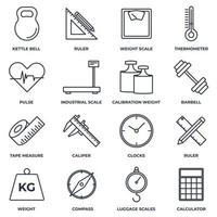 Set of Measuring icon logo vector illustration. measure, measurement pack symbol. kettle bell, ruler, weight scale and more template for graphic and web design collection