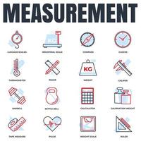 Set of Measuring icon logo vector illustration. measure, measurement pack symbol. kettle bell, ruler, weight scale and more template for graphic and web design collection