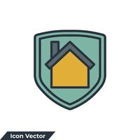 Ilustración de vector de logotipo de icono de casa de seguros. escudo y plantilla de símbolo de inicio para la colección de diseño gráfico y web