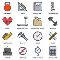 Set of Measuring icon logo vector illustration. measure, measurement pack symbol. kettle bell, ruler, weight scale and more template for graphic and web design collection