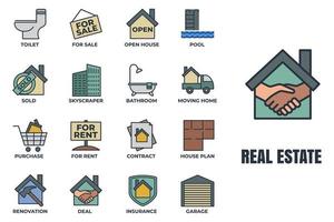conjunto de ilustración de vector de logotipo de icono de bienes raíces. plantilla de símbolo de paquete de casa. piscina, contrato, trato, alquiler, renovación y más para la colección de diseño gráfico y web