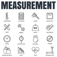 Set of Measuring icon logo vector illustration. measure, measurement pack symbol. kettle bell, ruler, weight scale and more template for graphic and web design collection