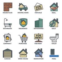 Set of Real Estate icon logo vector illustration. House pack symbol template. pool, contract, deal, for rent, renovation and more for graphic and web design collection