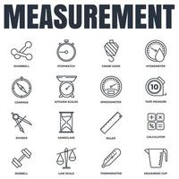 Set of Measuring icon logo vector illustration. measure, measurement pack symbol. sand glass, speedometer, barbell, calculator and more template for graphic and web design collection