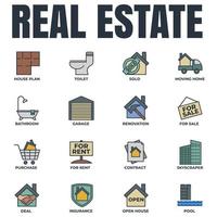 Set of Real Estate icon logo vector illustration. House pack symbol template. pool, contract, deal, for rent, renovation and more for graphic and web design collection