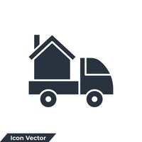 moving home icon logo vector illustration. Home delivery truck symbol template for graphic and web design collection