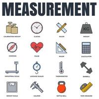 Set of Measuring icon logo vector illustration. measure, measurement pack symbol. kettle bell, ruler, weight scale and more template for graphic and web design collection