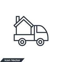 moving home icon logo vector illustration. Home delivery truck symbol template for graphic and web design collection