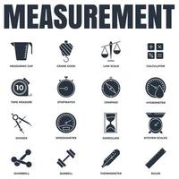 Set of Measuring icon logo vector illustration. measure, measurement pack symbol. sand glass, speedometer, barbell, calculator and more template for graphic and web design collection