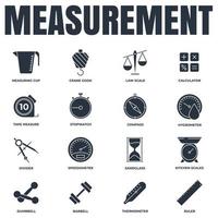 Set of Measuring icon logo vector illustration. measure, measurement pack symbol. sand glass, speedometer, barbell, calculator and more template for graphic and web design collection