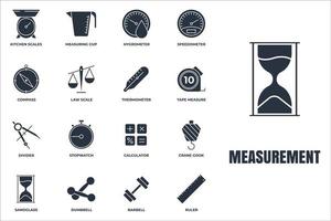 Set of Measuring icon logo vector illustration. measure, measurement pack symbol. sand glass, speedometer, barbell, calculator and more template for graphic and web design collection