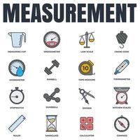 Set of Measuring icon logo vector illustration. measure, measurement pack symbol. sand glass, speedometer, barbell, calculator and more template for graphic and web design collection