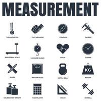 Set of Measuring icon logo vector illustration. measure, measurement pack symbol. kettle bell, ruler, weight scale and more template for graphic and web design collection