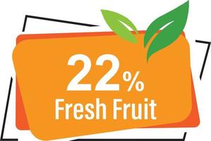 percentage fresh fruit rectangular and half polygonal design element vector illustration for promo sign label on white background with fantastic font and blue white color