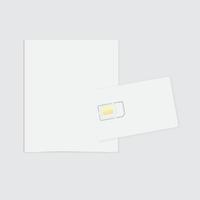 Realistic blank sim cards and Cover paper in minimalistic style on white background. SIM card. Easy to change color mock up vector template