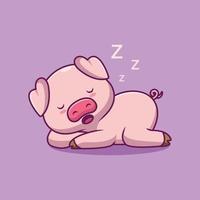 Cute pig sleeping cartoon illustration vector