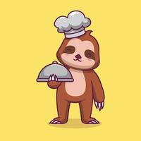 Cute sloth chef cartoon illustration vector