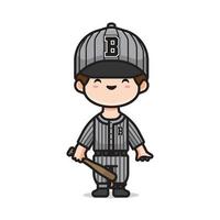 cute boy baseball vector