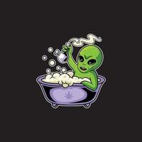 alien smoking bong mascot vector