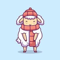 Cute sheep wearing scarf and beanie cartoon illustration vector
