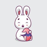 lindo conejo abrazo huevo de pascua ilustración de dibujos animados vector