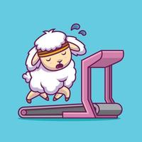 Cute sheep running on the treadmill cartoon illustration vector