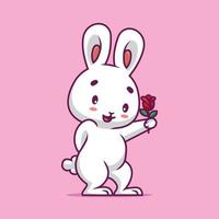 conejo lindo con ilustración de dibujos animados de flores vector