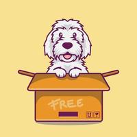 lindo perro en caja de dibujos animados vector premium