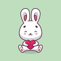 conejo lindo con ilustración de dibujos animados de amor vector