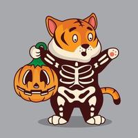 ejemplo lindo de la historieta de halloween del traje del tigre vector