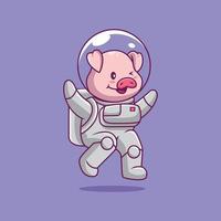 Cute pig astronaut flying cartoon illustration vector