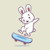 Cute rabbit skateboarding cartoon illustration vector