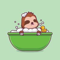 Cute sloth bathing in bathtub cartoon illustration vector