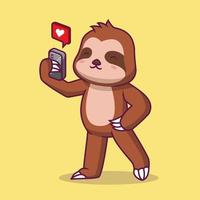 Cute sloth playing phone cartoon illustration vector