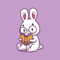 Cute rabbit reading book cartoon illustration vector